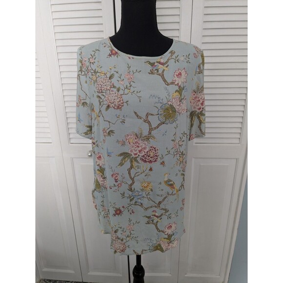 H&M GP&J Baker Collab Top Womens sz 8 Floral Bird Blouse Mint Blue Cottagecore - Picture 1 of 14